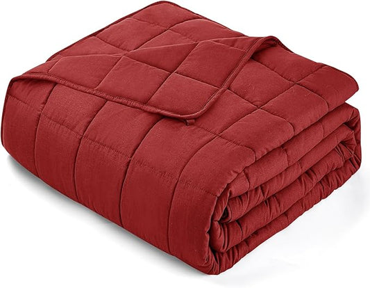 yescool Weighted Blanket for Adults (12 lbs, 48" x 72", Red) Cooling Heavy Blanket for Sleeping Perfect for 110-130 lbs, Twin Size Breathable Blanket with Premium Glass Bead, Machine Washable