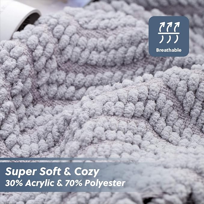 Bedsure Throw Blankets for Couch - Textured Chunky Knit Woven Chenille Blanket - Super Soft, Warm Decorative Boho Throw with Tassels for Bed, Sofa and Living Room Decor, Grey, 60x80 Inches