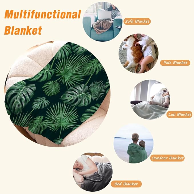 YeeJu Tropical Throw Blanket 50x60 Green Plant Leaf Blanket Throw Blanket for Couch Sofa Bed Soft Cozy Lightweight Fuzzy Plush Fleece Blankets Spring Summer Decorative Gift Blanket 50 by 60