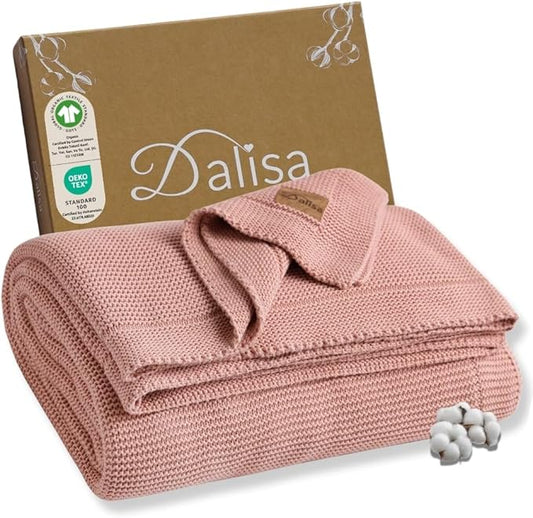 100% Organic Turkish Cotton Throw Blanket - GOTS Certified, Cozy - Perfect for Couch, Bed, and Home Decor - Boho Vintage Knit Alina (Pink, 60x80)