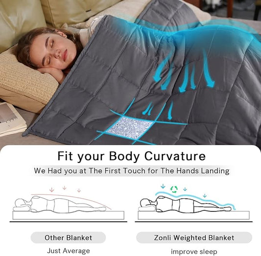 ZonLi Weighted Blanket (60''x80'', 22lbs, Queen Size, Dark Grey), Weighted Blanket for Adults, High Breathability Heavy Blanket, Soft Material with Premium Glass Beads