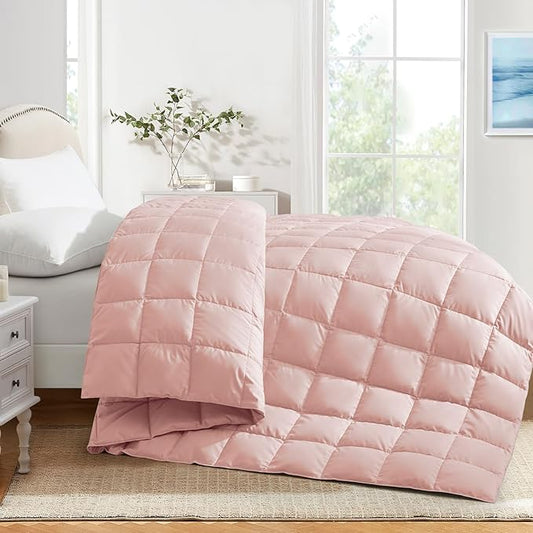 Soft Lightweight Down Blanket for Bed Sofa Couch Indoor and Outdoor Use, Warm and Fluffy Throw Blanket, Pink, Queen Size (90"X88")