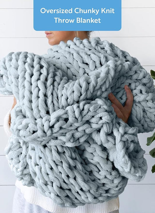 Linen Market Beddings Oversized Chunky Knit Throw Blanket-100% Ultra-Soft Acrylic Hypoallergenic - 47'' x 59'' Cozy Home Accent for Snuggling, Lounging, and Stylish Décor (Light Blue)