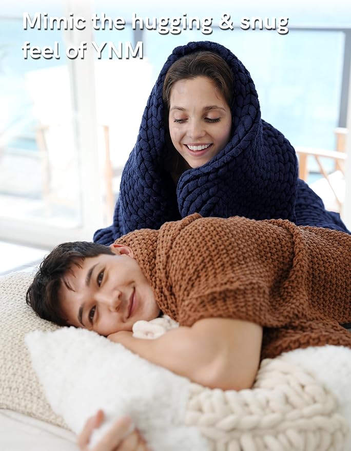YnM Chunky Throw Blanket, Medium-Weight, Hand Knitted, Skin Friendly, Ventilated and Breathable, Machine Washable, Home Décor Piece for Couch, Sofa and Bed (Indigo Blue, 40x50 Inch)
