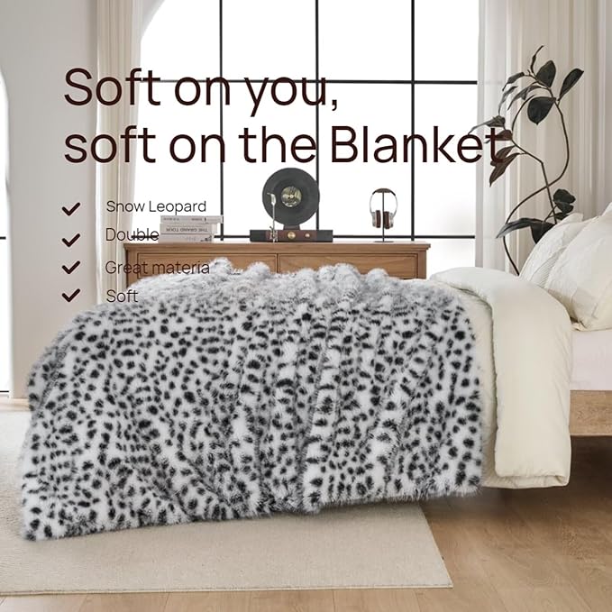 Luxury Fluffy Faux Fur Throw Blanket,Thick Fluffy Fuzzy Cozy Blanket,Plush Blankets for Couch, Sofa, Chair, Bed-Snow Leopard,50x60