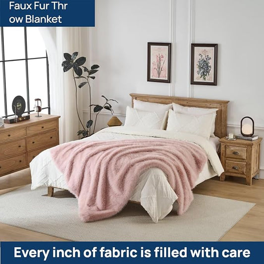 Luxury Fluffy Faux Fur Throw Blanket,Thick Fluffy Fuzzy Cozy Blanket,Plush Blankets for Couch, Sofa, Chair, Bed-Pink,60x80