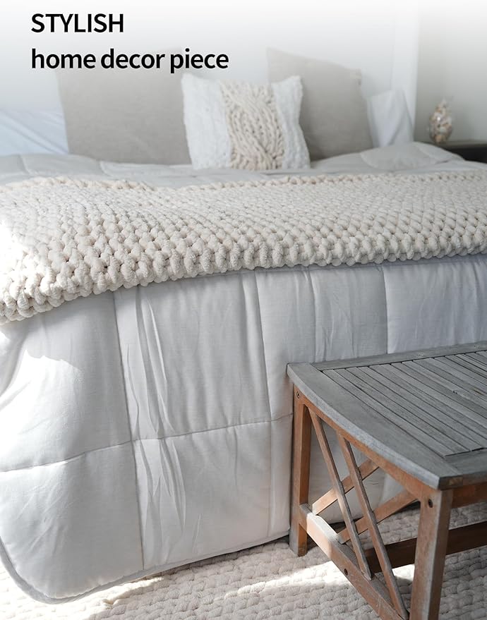 YnM Chunky Throw Blanket, Hand Knitted with Chenille Yarn, Skin Friendly, Ventilated and Breathable, Machine Washable, Home Décor Piece for Couch, Sofa and Bed (Butter Cream, 60x80 Inch)
