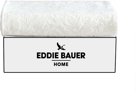 Eddie Bauer - Throw Blanket, Embossed Ultra Soft Plush Bedding, Home Decor for All Seasons, Oeko-Tex Certified (Woodblock Floral White, 50" x 70")