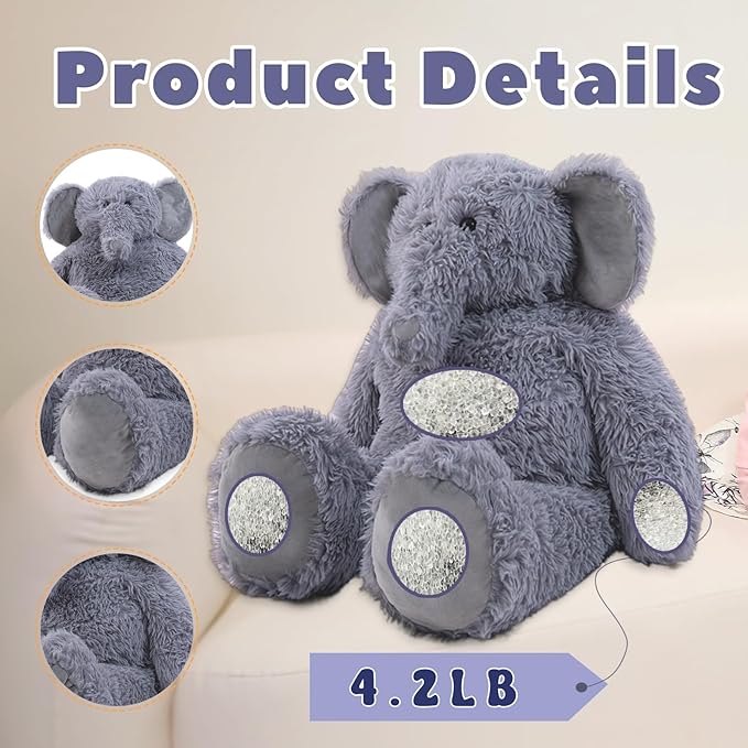 4.2 lbs Weighted Elephant Stuffed Animal 24in, Plush for Adult, Kids, Animal Pillow Gifts on Christmas, Birthday, Valentine's Day