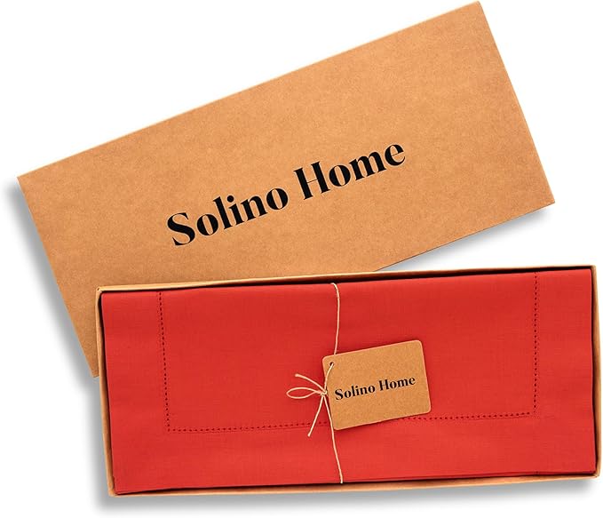 Solino Home Table Runner 90 Inches Long - Cotton Linen Hemstitch Poppy Red Table Runner 14 x 90 Inch for Summer, Halloween
