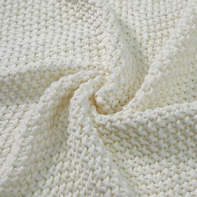 Joydeco Chunky Cable Knit Throw Blanket, Lightweight 100% Cotton Soft Cozy Throw Twin Blanket for Couch Bed and Sofa, Rustic Breathable Farmhouse Blanket Gift for Women Men(Cream White, 60"x80")