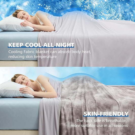 EMME Cooling Blanket Queen Size (90"x90"), Q-Max 0.5 Cooling Blankets for Hot Sleepers, Ice Summer Blanket for Nights Sweats, Grey Lightweight Sheet for Bed