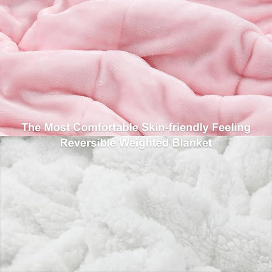 Alomidds Sherpa Fleece Weighted Blanket for Adult,12 lbs Twin Size Weighted Blankets with Ultra-Soft Fleece and Cozy Thick Warm Sherpa,Fluffy Flannel Heavy Blanket for Sofa Bed,48 x 72 inches,Pink