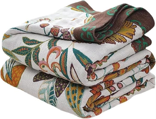 Fall Throw Blankets for Bed Couch, 100% Organic Cotton Breathable Woven Throw Blankets 80"x90", Versatile Boho Quilt for Travel Picnic,Home Decor Lightweight Farmhouse Muslin Blankets
