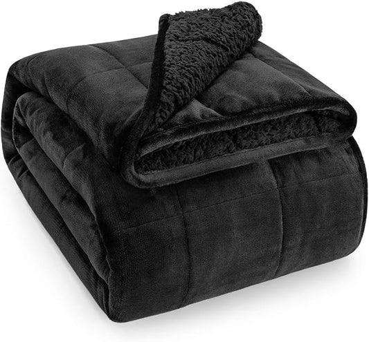 Wemore Sherpa Fleece Weighted Blanket for Adult 20 lbs Dual Sided Cozy Fluffy Heavy Blanket,Ultra Fuzzy Throw Blanket with Soft Plush Flannel Top,60 x 80 inches Black on Both Sides