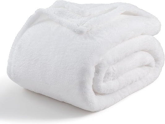 Berkshire Blanket Classic Extra-Fluffy™ Plush Blanket Queen Size, Soft Fuzzy Fluffy Long Hair Blanket for Couch Sofa Bed, True White, 90x90 Inches