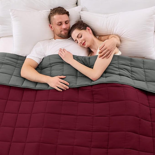 King Size Weighted Blanket for Adults (30 lbs, 80” x 87”, Red Grey) Cooling Heavy Blanket for Sleeping Perfect for 190-210 lbs, Breathable Blanket for Adults & Couple All Season, Machine Washable