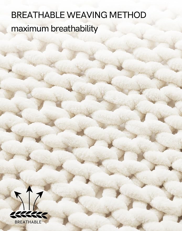 YnM Chunky Throw Blanket, Hand Knitted with Chenille Yarn, Skin Friendly, Ventilated and Breathable, Machine Washable, Home Décor Piece for Couch, Sofa and Bed (Butter Cream, 60x80 Inch)