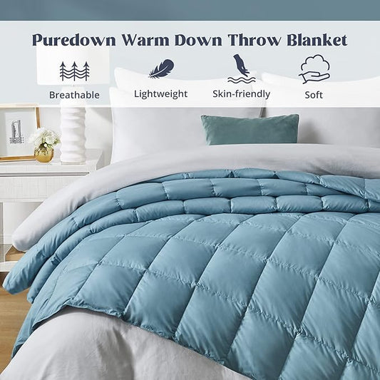 puredown®Lightweight Down Feather Comforter, Thin Down Fiber Bedding All Season Full/Queen Size Soft Cover Ultra Lightweight Down Fiber Duvet Insert (90" x 88")