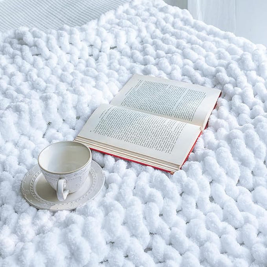 Chunky Knit Blanket - Luxury Soft Cozy Small Size(40 * 50) Throw Blanket,100% Woven Blanket Rope Knot Throw Blanket for Couch, Sofa, Home Decor, Gift - Machine Washable(White)