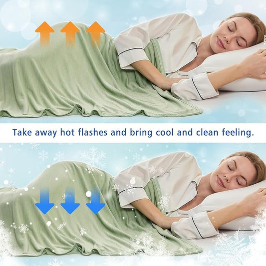 EMME Cooling Throw Blanket for Couch Sofa, Thin Lightweight Summer Blanket, Cold Bed Throws for Hot Sleepers, Double Sided, Keep Body Cool for Kids Adults, Green