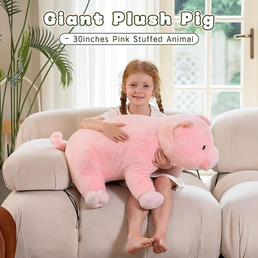 Giant Pink Pig Plush 30inches - Large Farm Stuffed Animal, Ultra Soft Big Pig Toy, Cute Hugging Pillow for Kids & Adults, Valentine Gift, Nursery Decor