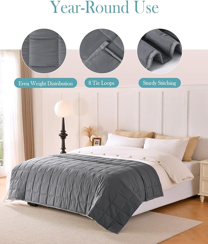 Topblan Breathable Ultra Soft 15lbs Weighted Blanket - Twin/Full Size, Glass Beads, Bed/Sofa, 48 x 72 inches, Dark Grey