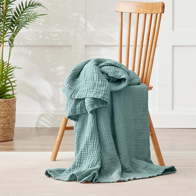 100% Cotton Muslin Blanket Twin XL 66" x 90", Breathable and Cooling Bed Blankets, Soft Boho Bedspread, Gauze Bedding for Adults All Season, Turquoise, Teal