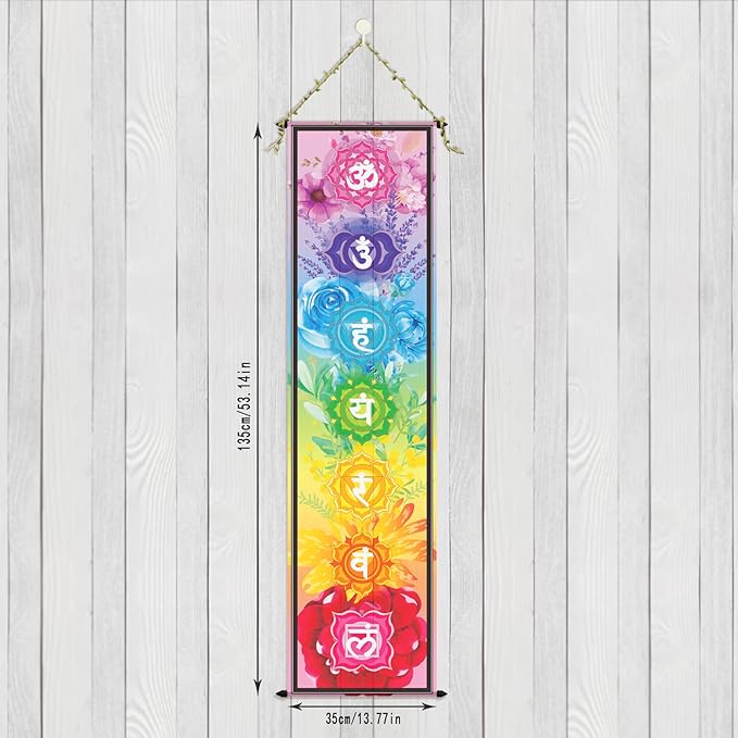 DigiTizerArt Hanging Poster Canvas Wall Art Banner for Meditation 7 Chakras Yoga Painting | Wall Hanging Tapestry Decoration Black and White | 33 x 135 cm (Style-C)