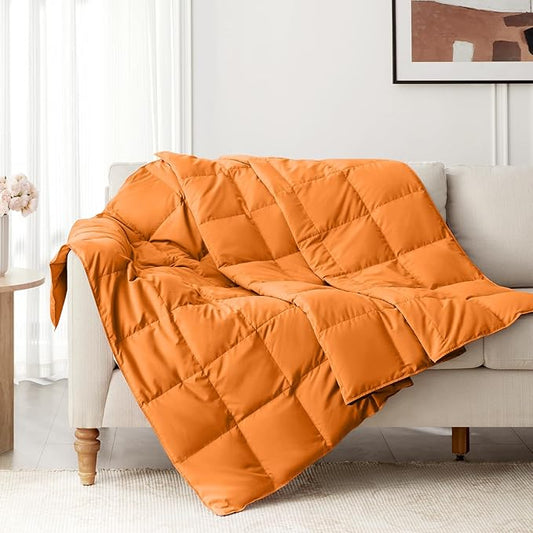 Down Throw Blankets for Couch 50x70” Down Blanket for Indoor and Outdoor use Small Soft Lightweight Throw Blanket Orange