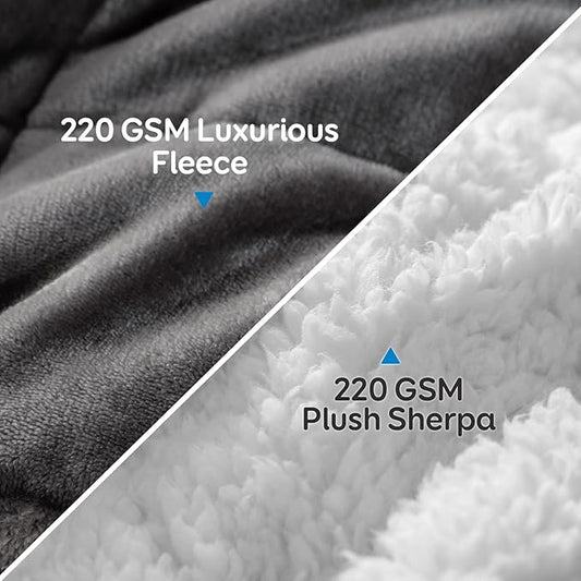 Cottonblue Sherpa Fleece Weighted Blanket 12lbs, Flannel Cozy Plush Bed Throw, Fuzzy Sherpa Flannel Bedding Blankets Throw, Minky Soft Blankets for Sofa Bed, 48 x 72 inches, White Grey