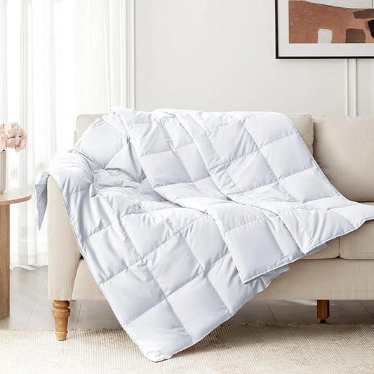 Down Throw Blankets for Couch 50x70 Down Blanket for Indoor and Outdoor use Small Soft Lightweight Throw Blanket Bleach White