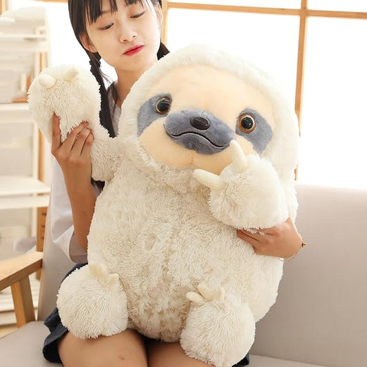 Winsterch Giant Fluffy Sloth Stuffed Animal for Boys and Girls, Big Teddy Plush Toy - Ivory, 27.5 Inches