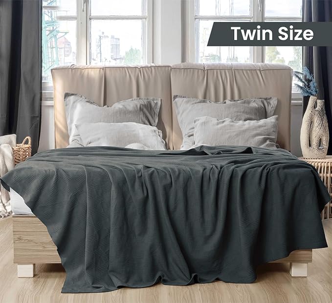 Utopia Bedding Smoke Gray 100% Cotton Blanket [Twin Size - 90x72 Inch] 350GSM Lightweight, Soft and Breathable Thermal Blanket for All Seasons