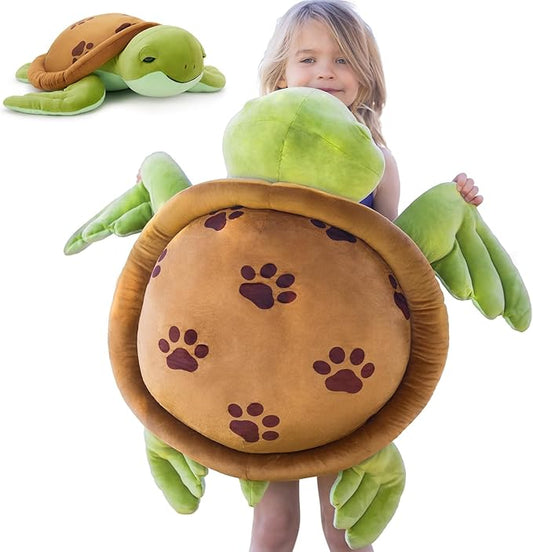 Muiteiur 28Inch Sea Turtle Stuffed Animal, Large Plush Pillow Toy, Soft Stuffed Turtle with Cute Footprints, for Kids