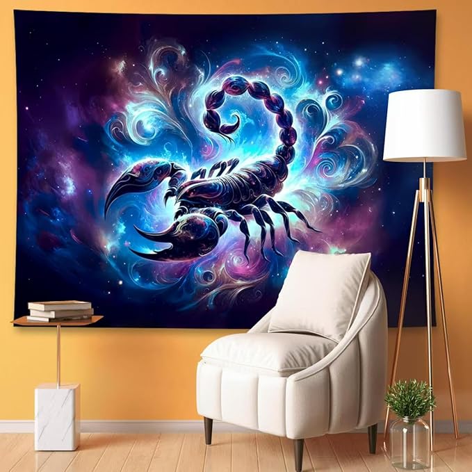 Scorpio Tapestry Wall Hanging Zodiac Sign Decoration Aesthetic for Bedroom Living Room Dormitory Suitable for Teen Boy and Girl Who Like Astrology 59x51 Inches
