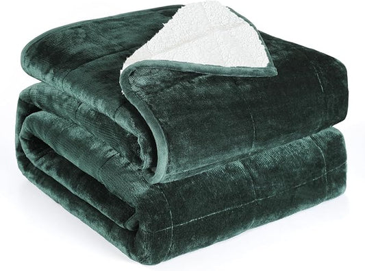 Alomidds Weighted Blanket Queen Size 15lbs 60 x 80 inches,Adult Weighted Blankets with Soft Plush Fleece,Fluffy Thick Warm Sherpa & Cozy Flannel Heavy Blanket for Sofa Bed,Forest Green