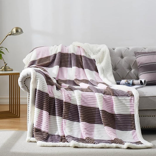 PU MEI Sherpa Blanket Twin Plaid Thick Bed Blanket, 60”*80” Super Soft Flannel Fuzzy Fleece Reversible Velvet Plush Warm Blanket for Couch(Pink Check, 60"*80")