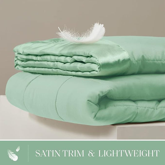 Madison Park Windom Down Alternative Blanket, Premium 3M Scotchgard Moisture Wicking Treatment, Lightweight and Soft Bed Cover For All Season, Satin Trim, Seafoam King
