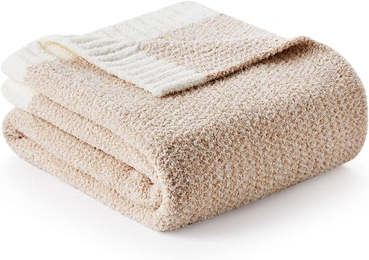 Snuggle Sac Heather Beige Throw Blankets Luxurious Microfiber Fabric, Reversible Super Soft Throws Warm Cozy Knit Fuzzy Plush Throw Blanket for Couch, Bed, Sofa, Camping, Beige,50x60 inches
