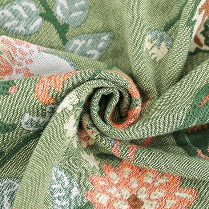 Green Boho Throw Blankets for Bed Couch, 100% Organic Cotton Breathable Woven Throw Blankets 80"x90", Versatile Boho Quilt for Travel Picnic,Home Decor Lightweight Farmhouse Muslin Blankets