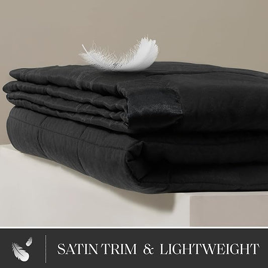 Madison Park Twin Size Blanket Ultra-Soft Microfiber Blanket Twin Size, Box Quilting with Satin Binding, All Season & Lightweight Twin Summer Blanket for Bed, Couch & Sofa, Twin, Black