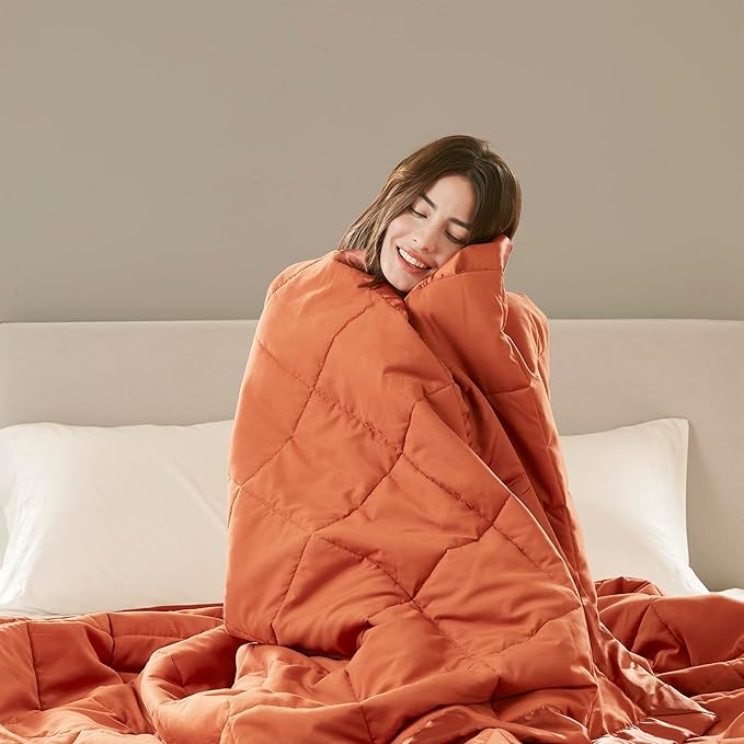 Madison Park Twin Blanket Quilted Microfiber, Satin Binding, 3M Scotchgard Moisture Wicking Treatment, Soft and Lightweight Summer Blanket for Couch, Windom, Twin, Orange