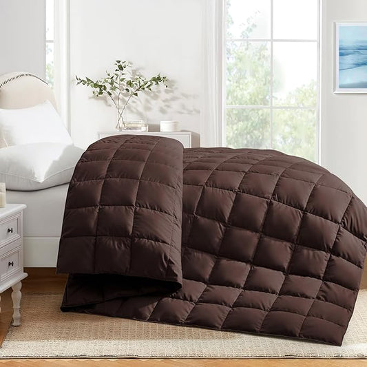 Soft Lightweight Down Blanket for Bed Sofa Couch Indoor and Outdoor Use, Warm and Fluffy Throw Blanket, Chocolate, King Size (108"X88")