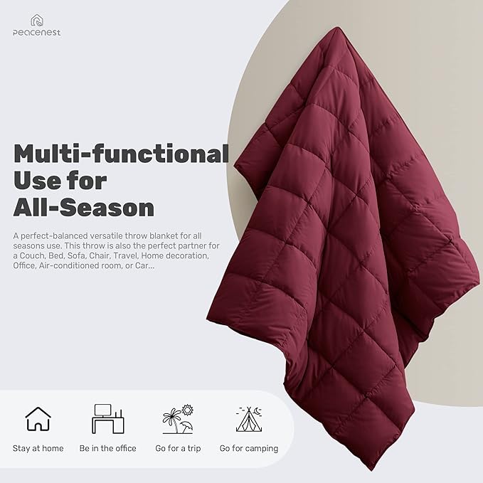 Soft Lightweight Down Blanket for Bed Sofa Couch Indoor and Outdoor Use, Warm and Fluffy Throw Blanket, Red, Queen Size (90"X88")