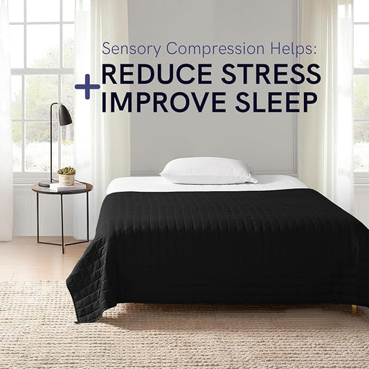 YnM Cotton King Size Weighted Blanket for Adults (88x104 Inches, 30 Pounds, Black), Smallest Compartments with Cooling Glass Beads,Heavy Blanket for Two Persons of 140~240lbs on Queen or King Bed