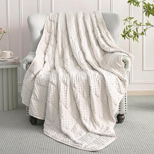 Mr. Sandman Weighted Blanket for Adults, Heavy Blanket for Woman,Man Sleeping/Calm, Soft and Cozy Weighted Throw Blankets, Machine Washable, 48 x 72in, 15 lbs, White