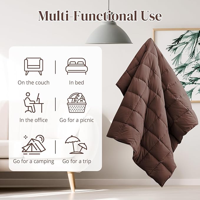 Down Throw Blankets for Couch 50x70 Down Blanket for Indoor and Outdoor Throw Blanket use Soft Lightweight Throw Blanket Chocolate