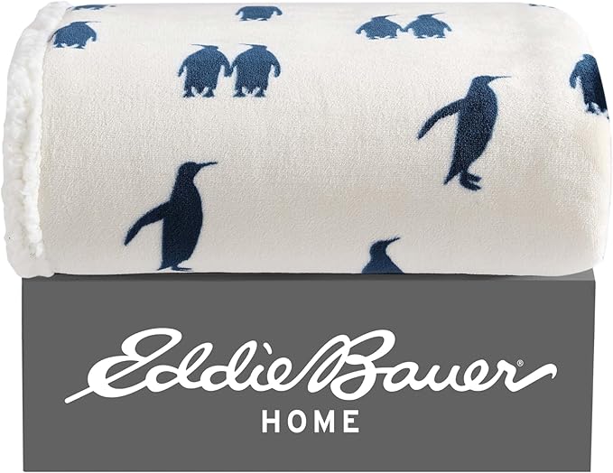 Eddie Bauer - Blanket, Super Soft Reversible Sherpa & Brushed Fleece Bedding, Throw Blankets for Couch, Ideal for Lounging (Emperor Penguin)