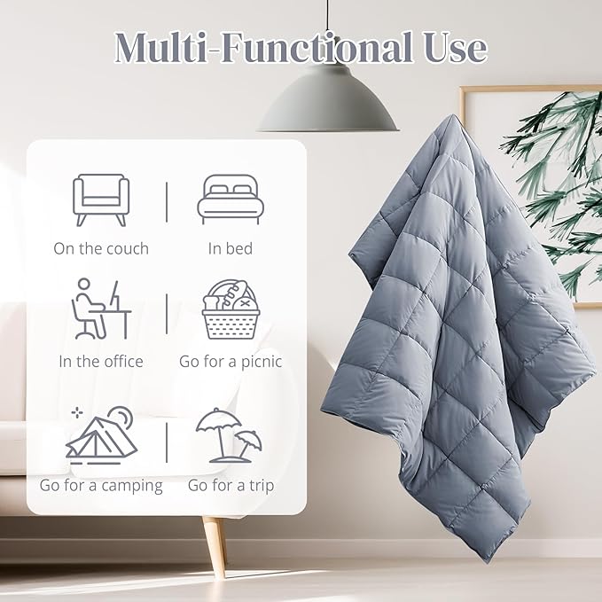 Down Throw Blankets for Couch 50x70 Down Blanket for Indoor and Outdoor Throw Blanket use Soft Lightweight Throw Blanket Alloy Gray